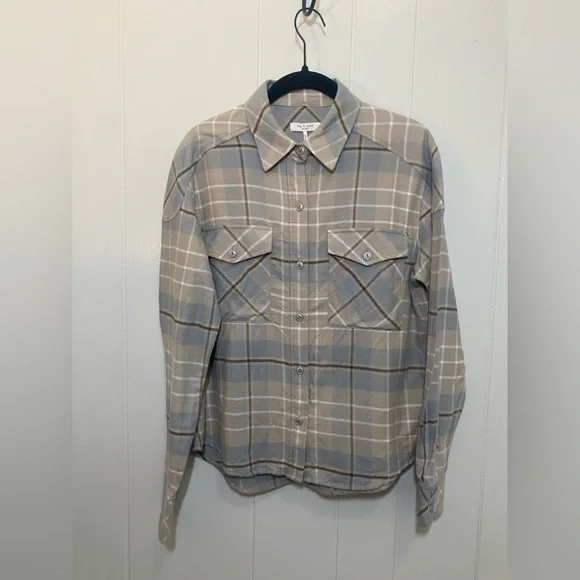 Rag & Bone Cruz Shirt Beige and Gray Plaid Shirt Size Small - Picture 10 of 10